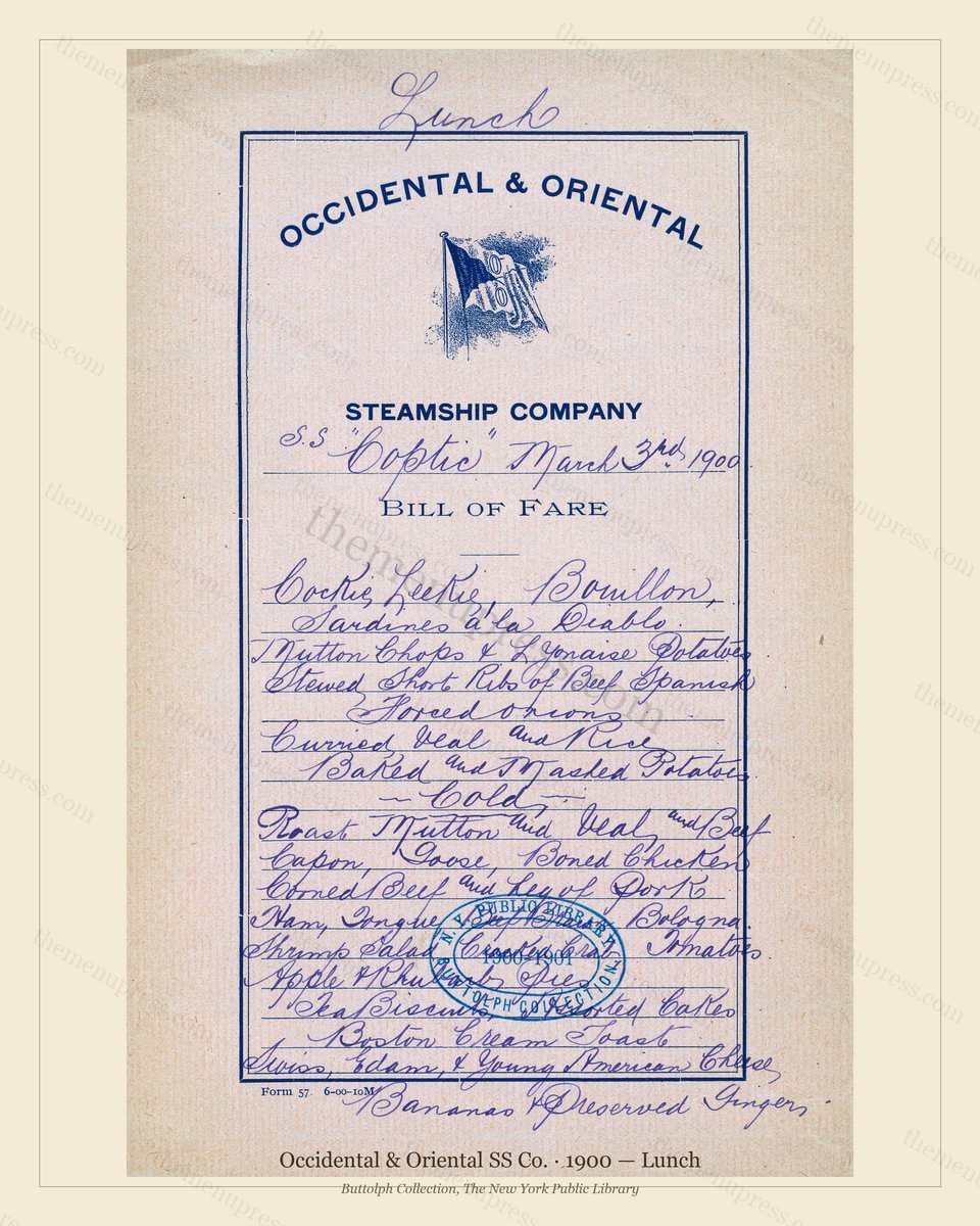 Vintage menu preview — 1900 Vintage Lunch Menu — Occidental & Oriental SS Co., Transatlantic Ocean