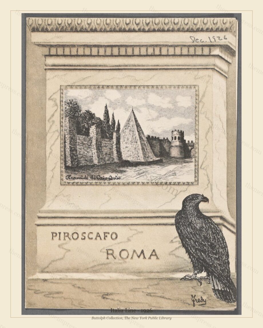 Vintage menu preview — 1926 Vintage Menu Menu — Italia Line, Transatlantic Ocean Liner Card (Complete 4