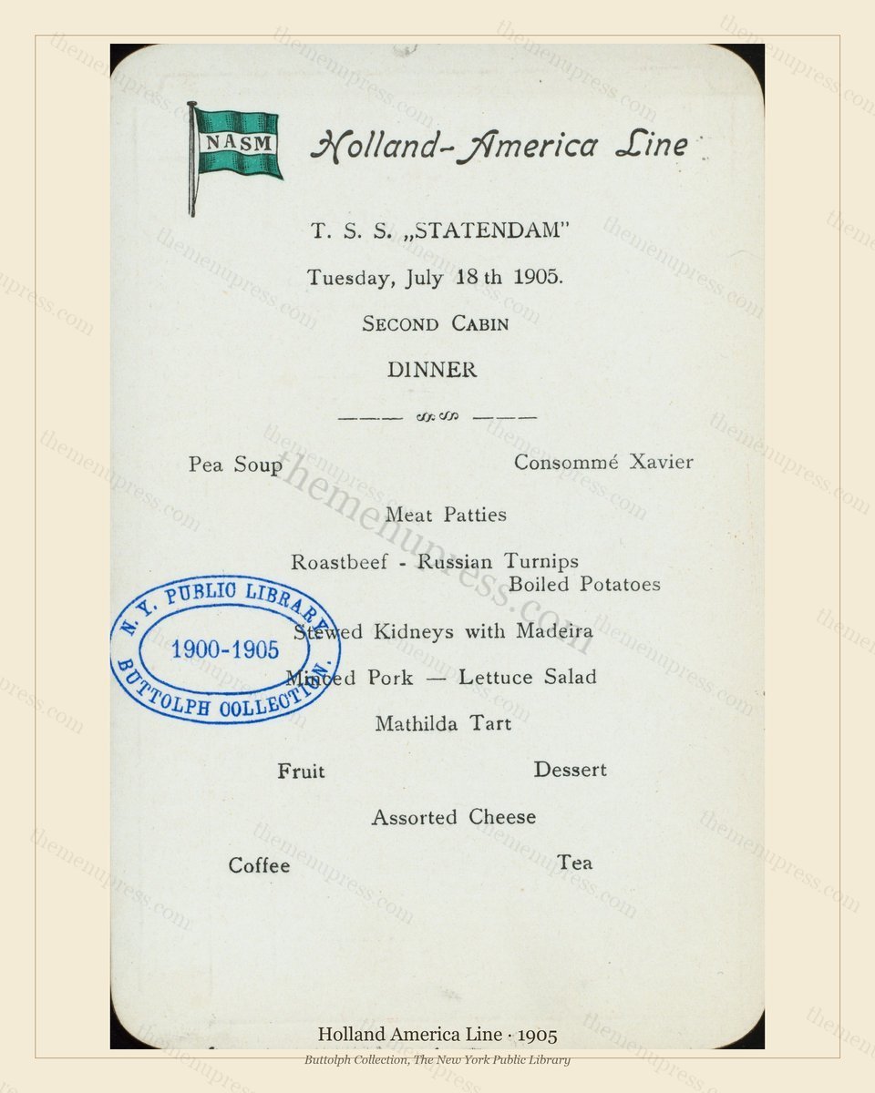 Vintage menu preview — 1905 Vintage Menu Menu — Holland America Line, Transatlantic Ocean Liner Card (C