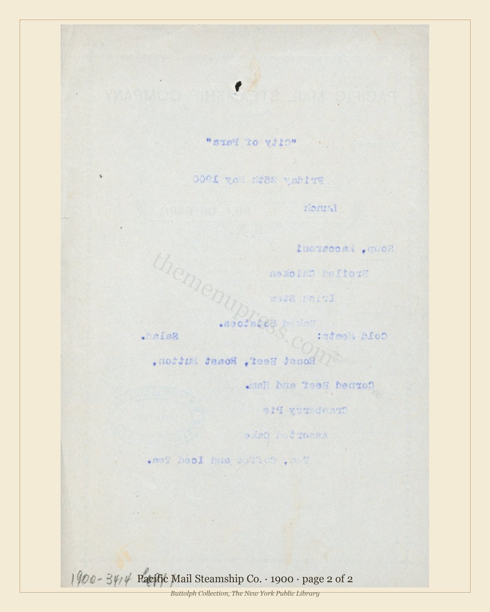 Vintage menu — page 2 of 2