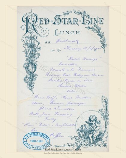 Vintage menu preview — 1900 Vintage Lunch Menu — Red Star Line, Transatlantic Ocean Liner Card (Complet