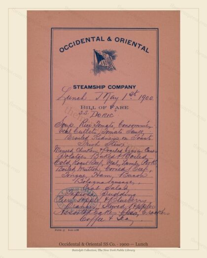 Vintage menu preview — 1900 Vintage Lunch Menu — Occidental & Oriental SS Co., Transatlantic Ocean