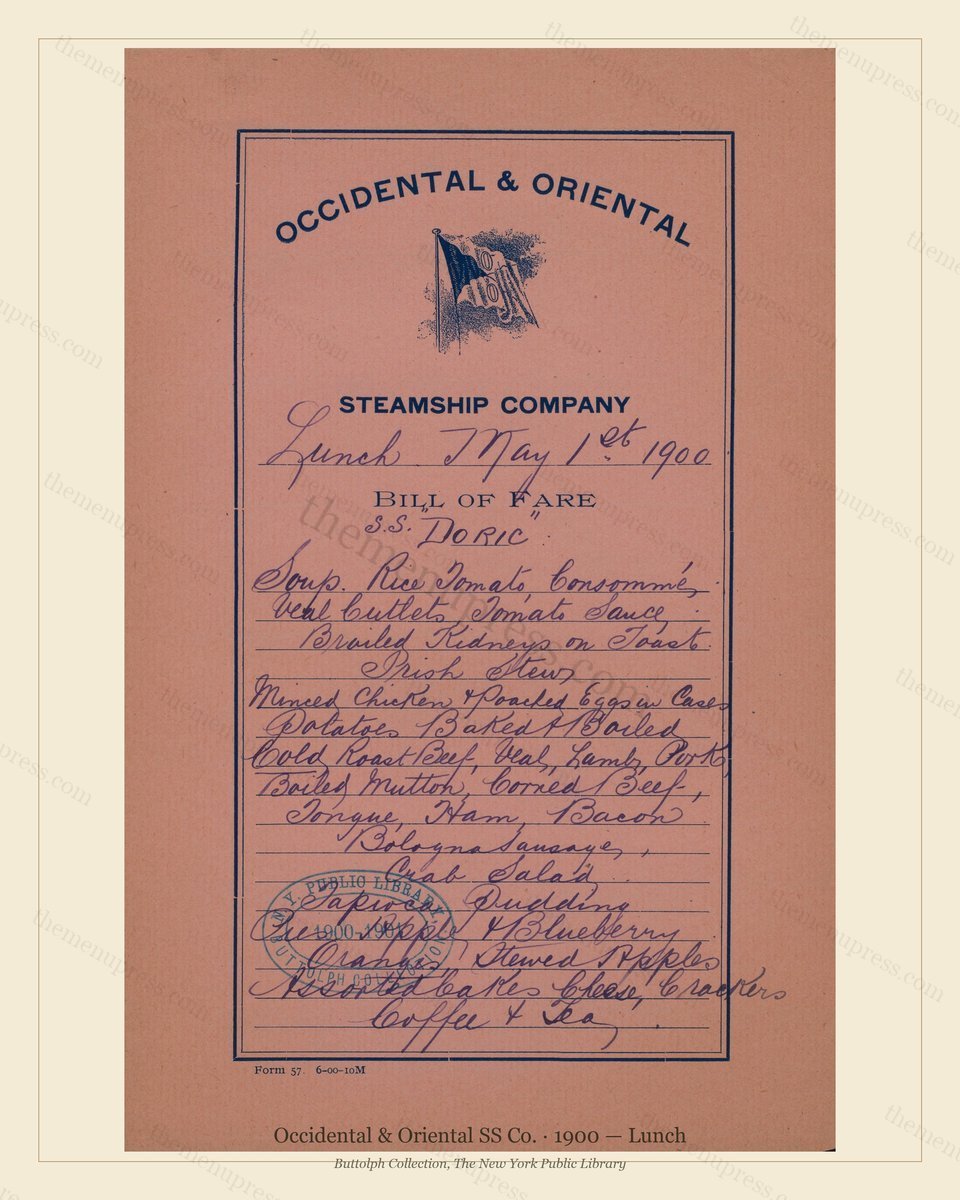 Vintage menu preview — 1900 Vintage Lunch Menu — Occidental & Oriental SS Co., Transatlantic Ocean