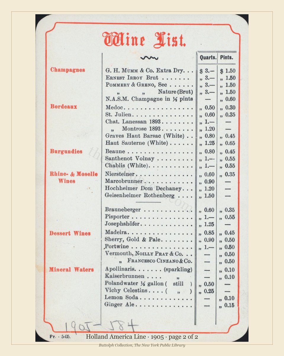 Vintage menu — page 2 of 2