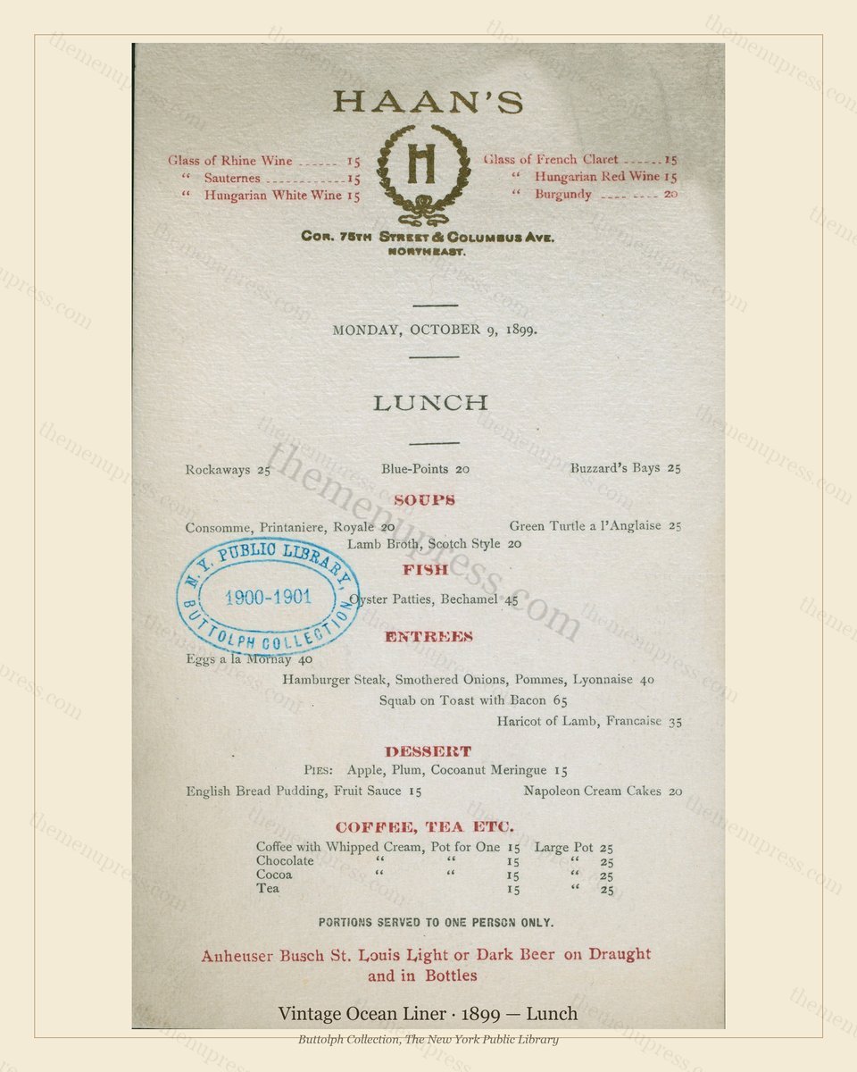 Vintage menu preview — 1899 Vintage Lunch Menu — Vintage Ocean Liner, Transatlantic Ocean Liner Card (C