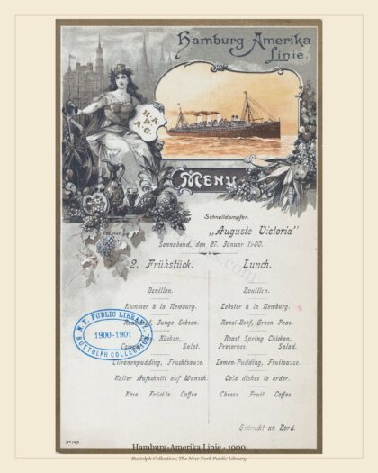 1900 Vintage Menu Menu — Hamburg-Amerika Linie, Transatlantic Ocean Liner Card — preview image