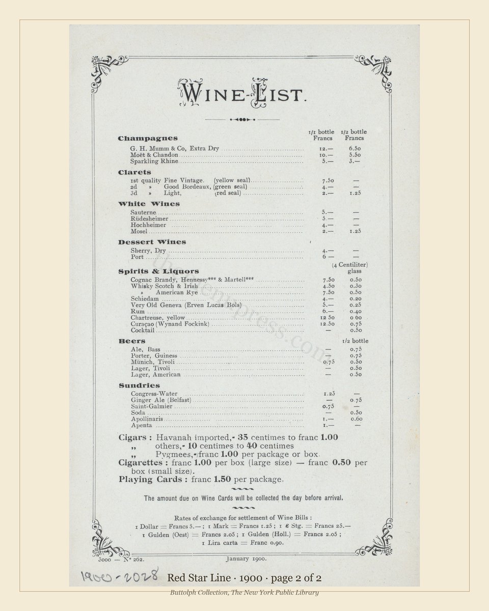 Vintage menu — page 2 of 2