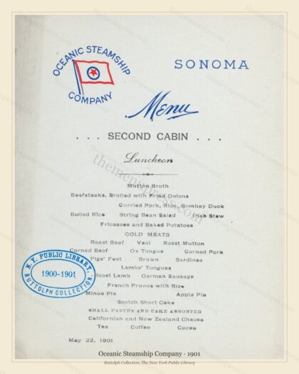 Vintage menu preview — 1901 Vintage Menu Menu — Oceanic Steamship Company, Transatlantic Ocean Liner Ca