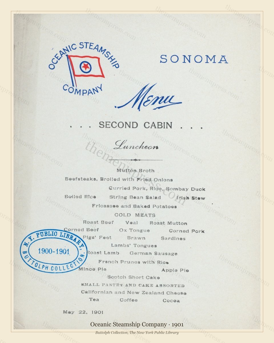 Vintage menu preview — 1901 Vintage Menu Menu — Oceanic Steamship Company, Transatlantic Ocean Liner Ca