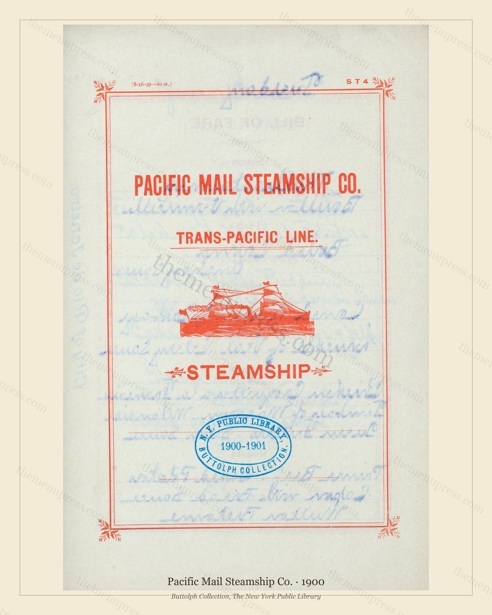 Vintage menu preview — 1900 Vintage Menu Menu — Pacific Mail Steamship Co., Transatlantic Ocean Liner C