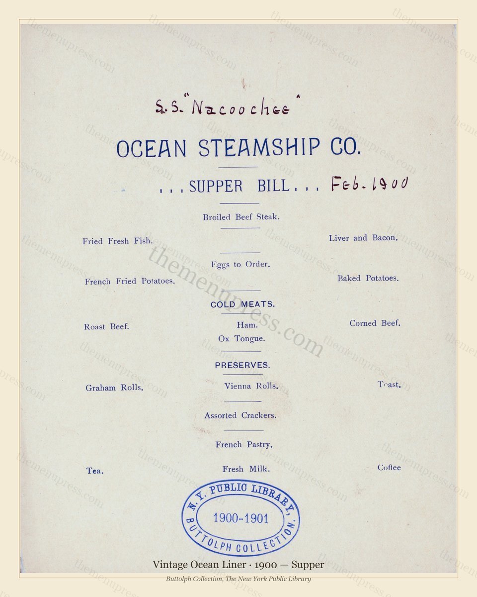 Vintage menu preview — 1900 Vintage Supper Menu — Vintage Ocean Liner, Transatlantic Ocean Liner Card (