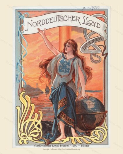 Vintage menu preview — 1900 Vintage Dinner Menu — Norddeutscher Lloyd, Bremen, Transatlantic Ocean Line