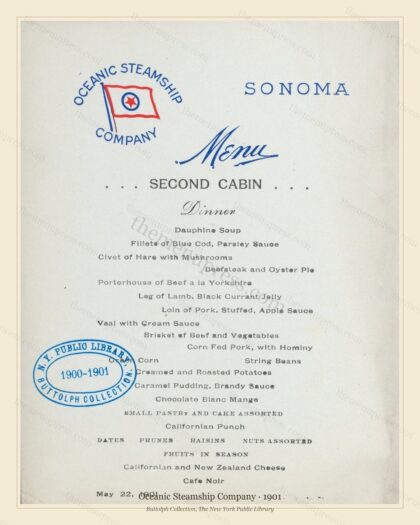 Vintage menu preview — 1901 Vintage Menu Menu — Oceanic Steamship Company, Transatlantic Ocean Liner Ca