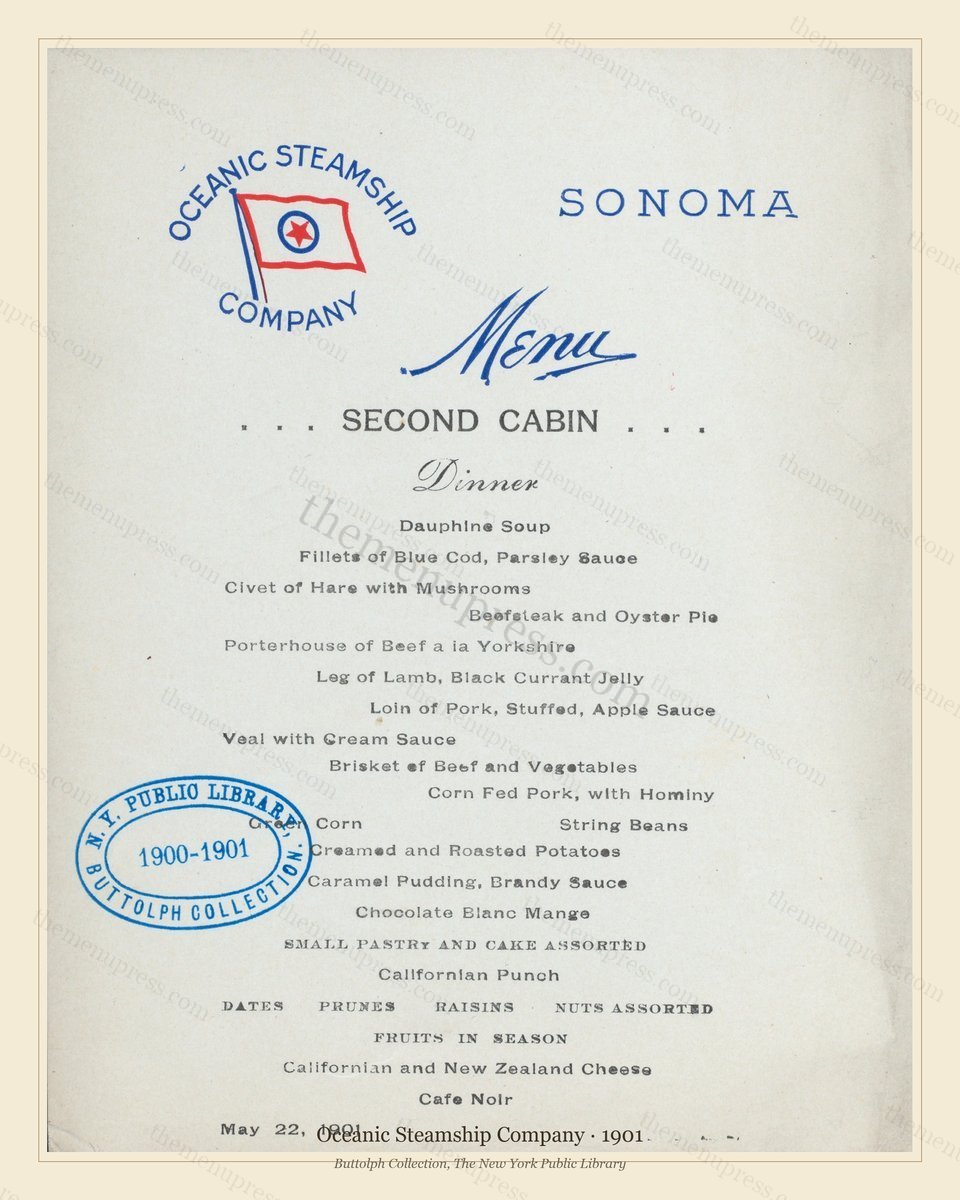 Vintage menu preview — 1901 Vintage Menu Menu — Oceanic Steamship Company, Transatlantic Ocean Liner Ca