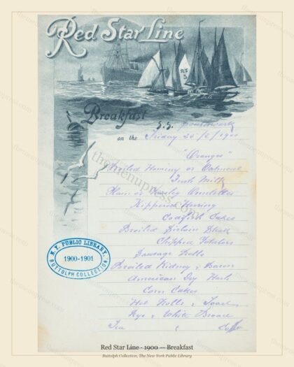 Vintage menu preview — 1900 Vintage Breakfast Menu — Red Star Line, Transatlantic Ocean Liner Card (Com