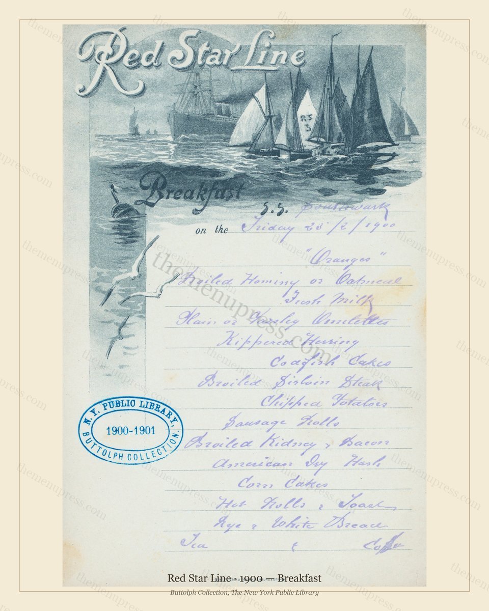 Vintage menu preview — 1900 Vintage Breakfast Menu — Red Star Line, Transatlantic Ocean Liner Card (Com