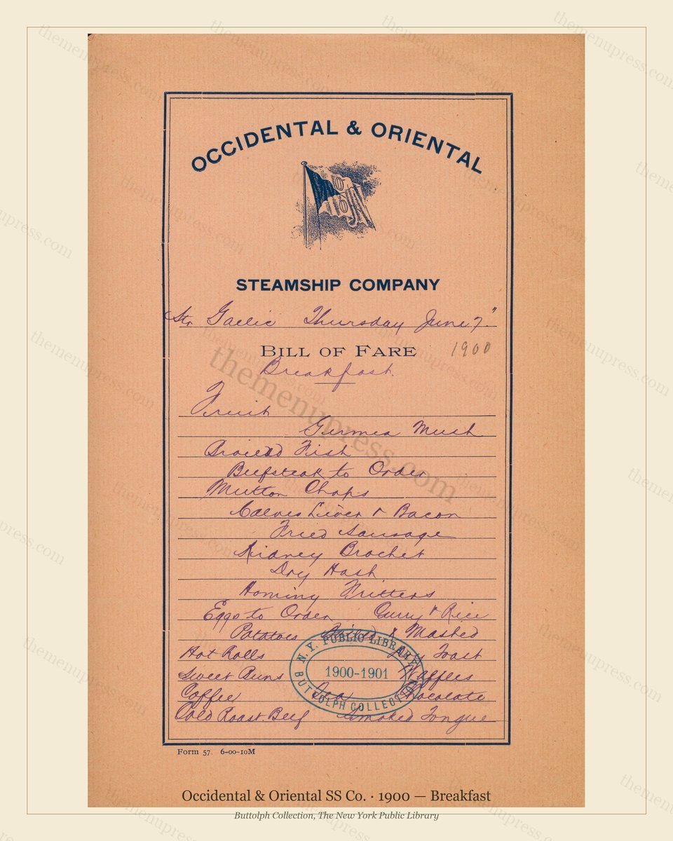 Vintage menu preview — 1900 Vintage Breakfast Menu — Occidental & Oriental SS Co., Transatlantic Oc