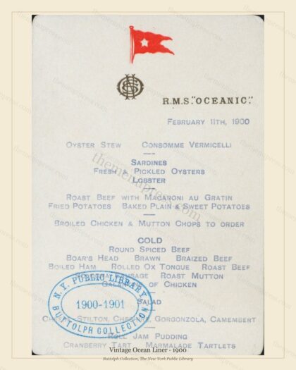 Vintage menu preview — 1900 Vintage Menu Menu — Vintage Ocean Liner, Transatlantic Ocean Liner Card (Co