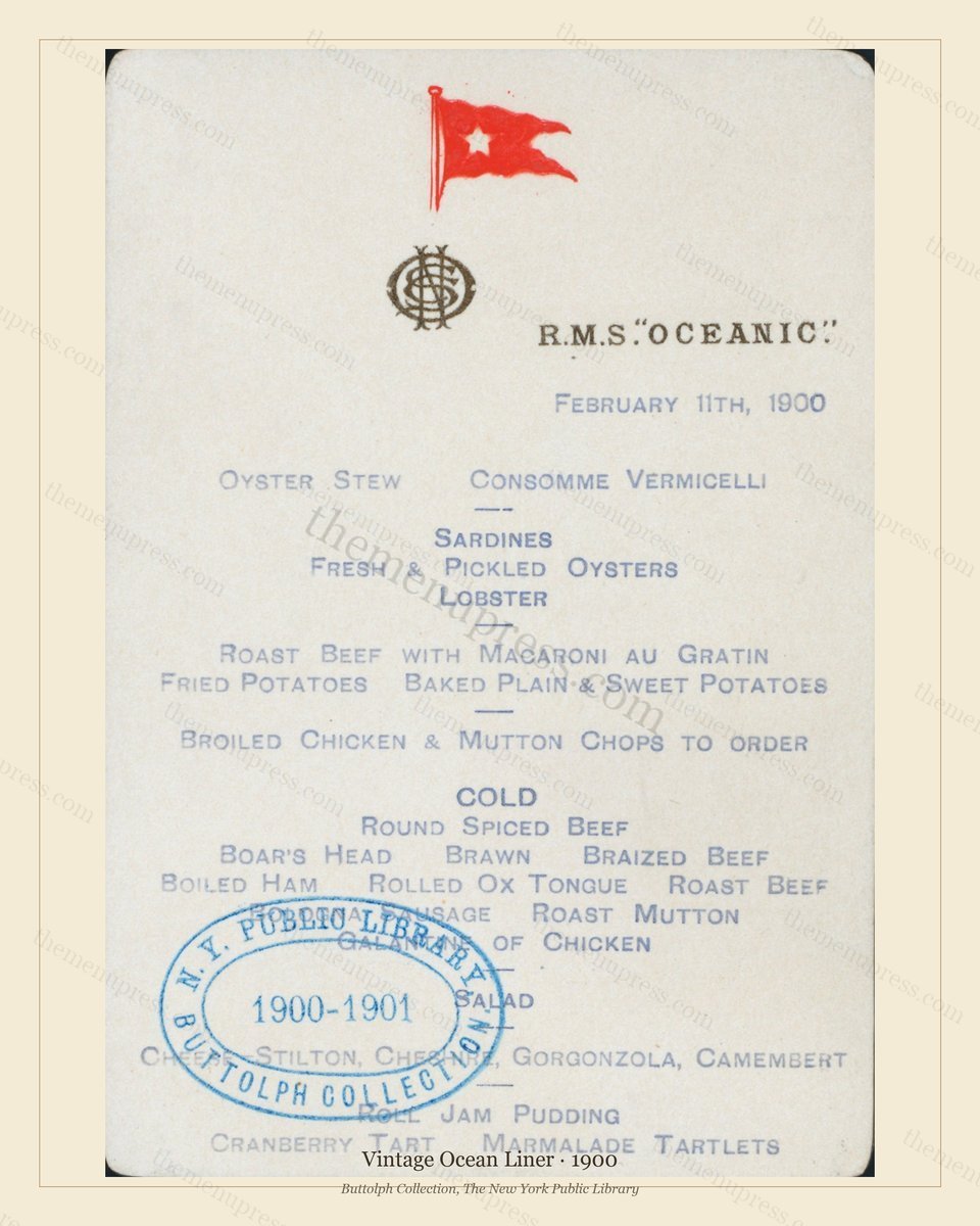 Vintage menu preview — 1900 Vintage Menu Menu — Vintage Ocean Liner, Transatlantic Ocean Liner Card (Co