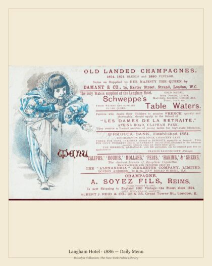 Langham Hotel · 1886 — Daily Menu