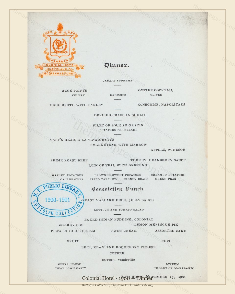 Vintage menu preview — 1900 Vintage Dinner Menu — Colonial Hotel, Theater & Opera House Card