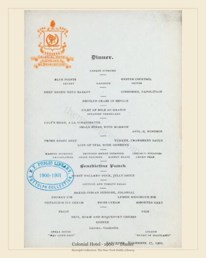 Colonial Hotel · 1900 — Dinner