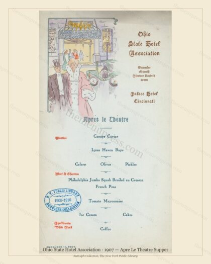 Vintage menu preview — 1907 Vintage Supper Menu — Ohio State Hotel Association, Theater & Opera Hou