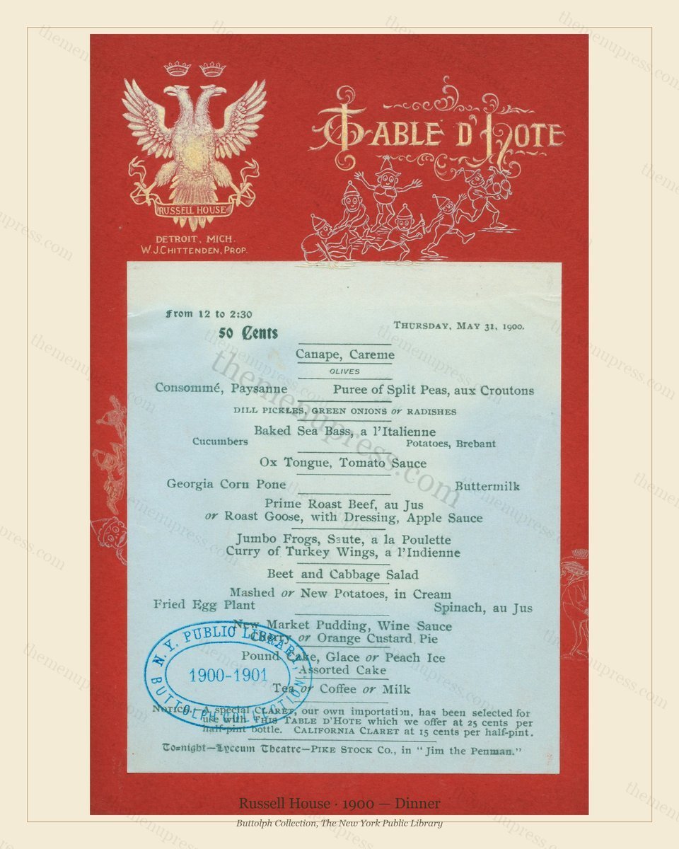Vintage menu preview — 1900 Vintage Dinner Menu — Russell House, Theater & Opera House Card (Comple