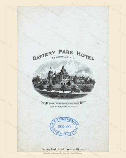 Vintage menu preview — 1900 Vintage Dinner Menu — Battery Park Hotel, Theater & Opera House Card (C