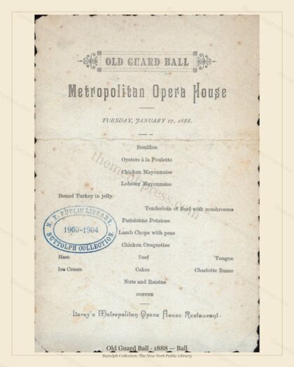 Vintage menu preview — 1888 Vintage Dinner Menu — Old Guard Ball, Theater & Opera House Card (Compl