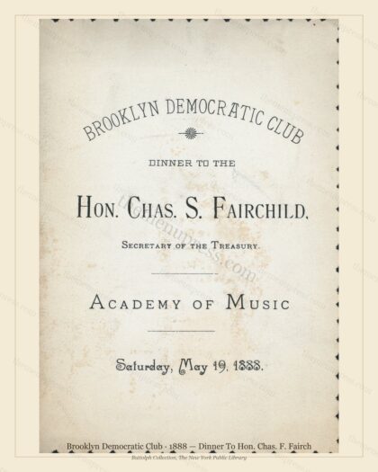 Vintage menu preview — 1888 Vintage Dinner Menu — Brooklyn Democratic Club, Theater & Opera House C