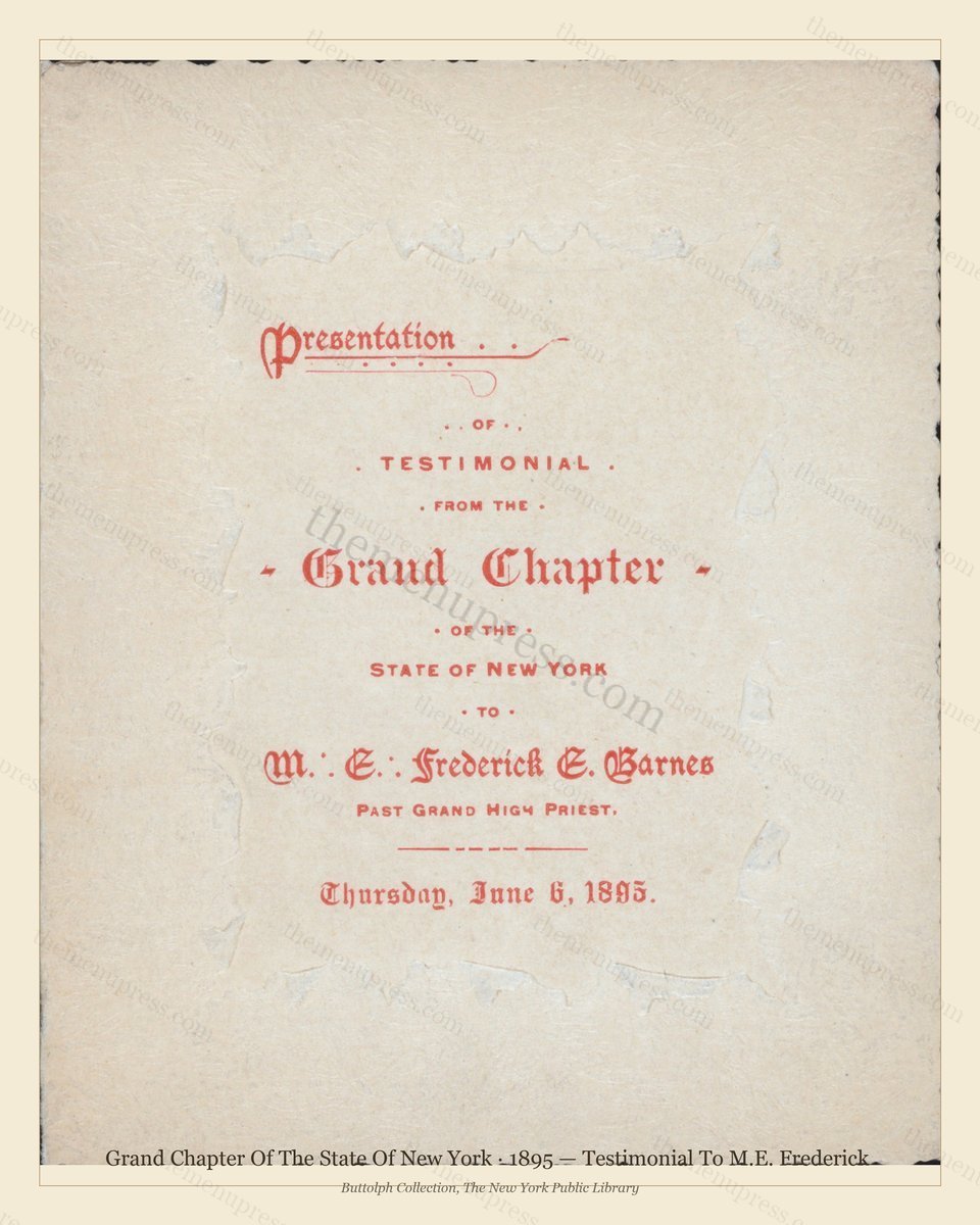 Vintage menu preview — 1895 Vintage Dinner Menu — Grand Chapter of the State of New York, Theater &