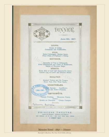 Menzies Hotel · 1897 — Dinner