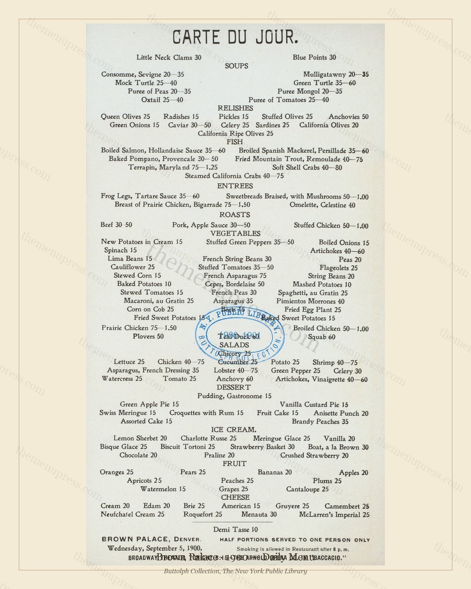 Vintage menu preview — 1900 Vintage Dinner Menu — Brown Palace, Theater & Opera House Card (Complet