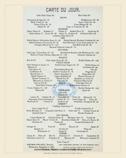 Brown Palace · 1900 — Daily Menu