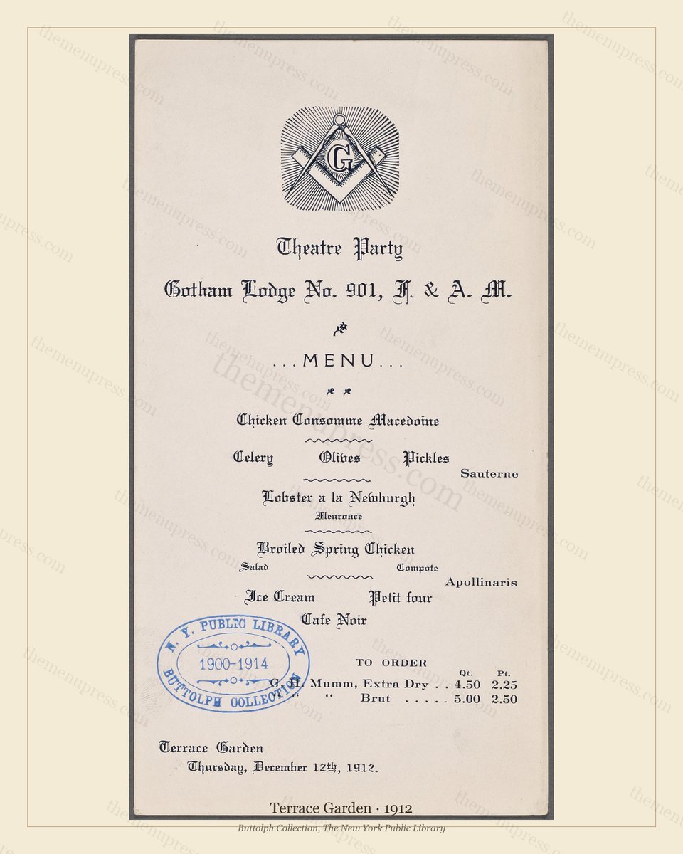 Vintage menu preview — 1912 Vintage Dinner Menu — Terrace Garden, Theater & Opera House Card