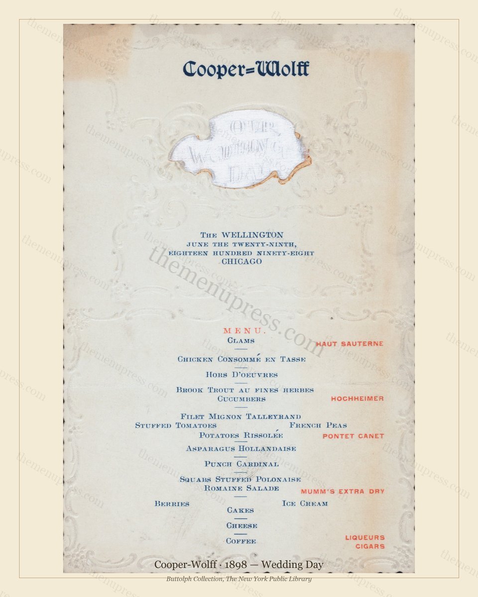 Vintage menu preview — 1898 Vintage Wedding Reception Menu — Cooper-Wolff, Gilded Age Wedding Card (Com
