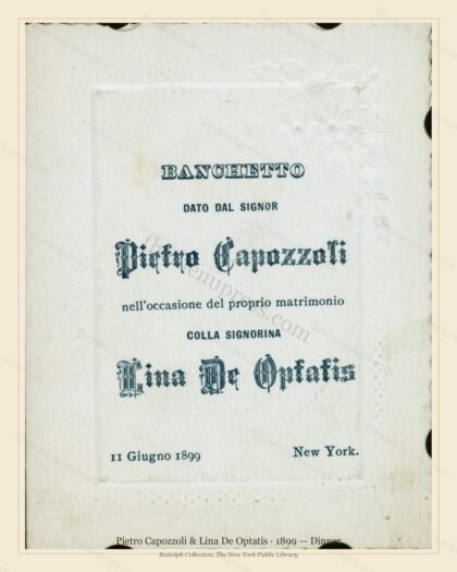 Vintage menu preview — 1899 Vintage Wedding Reception Menu — Pietro Capozzoli & Lina De Optatis, Gi
