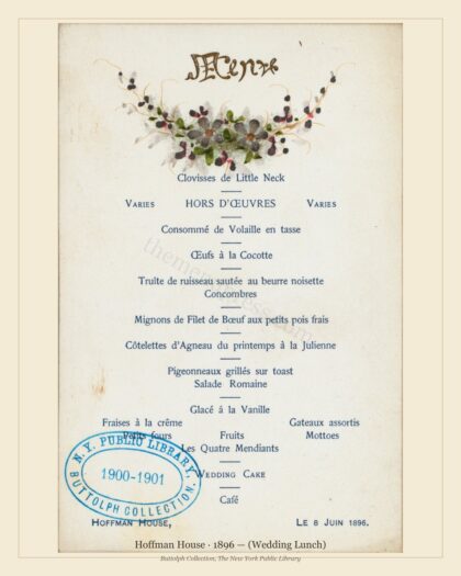 Hoffman House · 1896 — (Wedding Lunch)