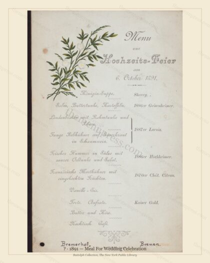 Vintage menu preview — 1891 Vintage Wedding Reception Menu — Society Wedding, Gilded Age Wedding Card (