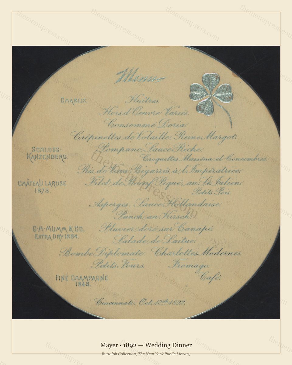 Vintage menu preview — 1892 Vintage Wedding Reception Menu — Mayer, Gilded Age Wedding Card (Complete 2