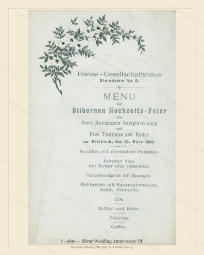 Vintage menu preview — 1899 Vintage Wedding Reception Menu — Society Wedding, Gilded Age Wedding Card