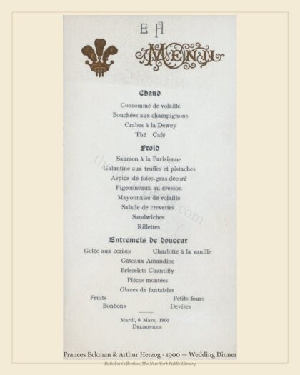 Frances Eckman & Arthur Herzog · 1900 — Wedding Dinner