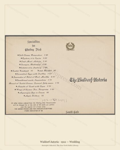 Vintage menu preview — 1912 Vintage Wedding Reception Menu — Waldorf-Astoria, Gilded Age Wedding Card (