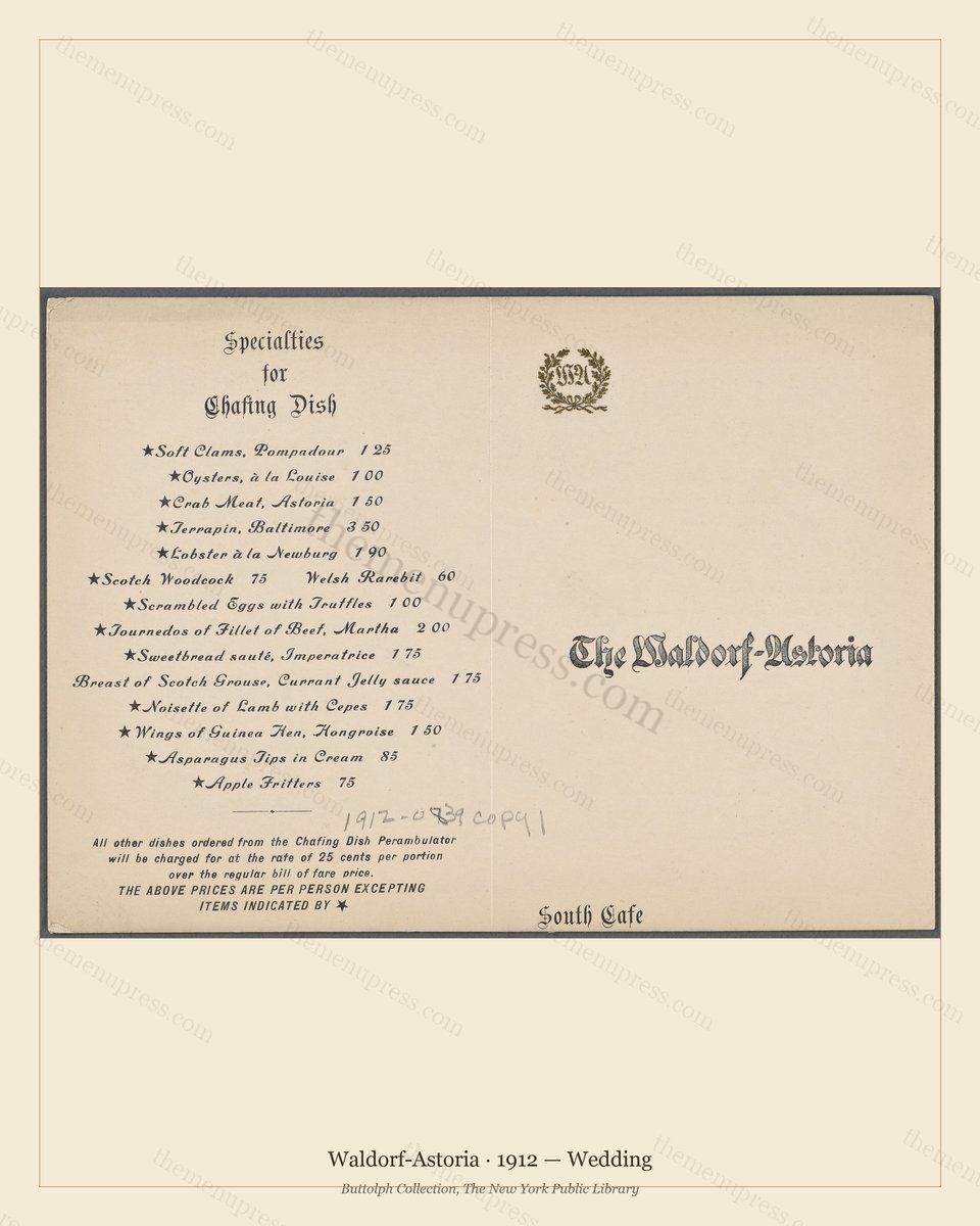 Vintage menu preview — 1912 Vintage Wedding Reception Menu — Waldorf-Astoria, Gilded Age Wedding Card (