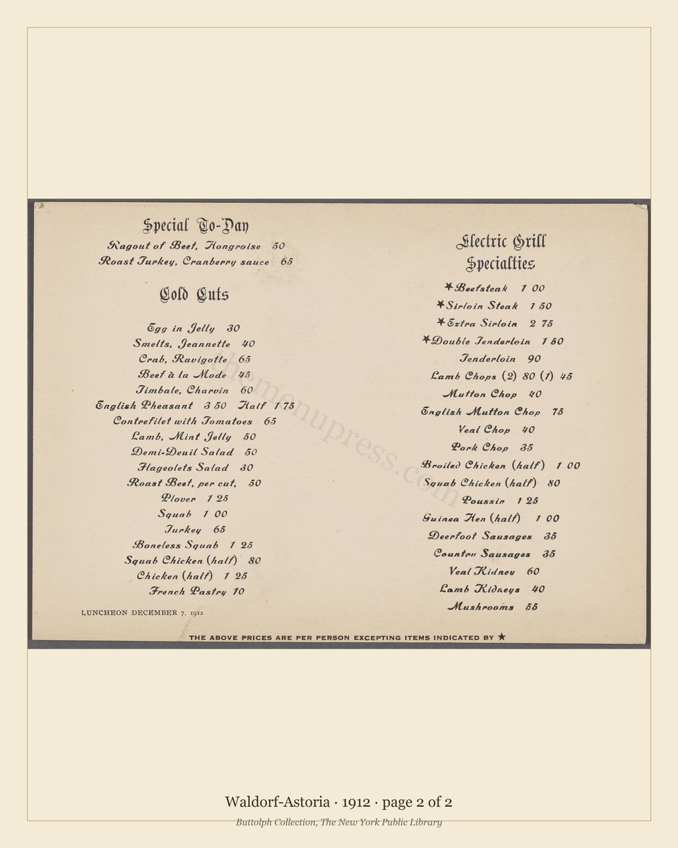 Vintage menu — page 2 of 2