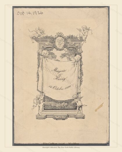 Vintage menu preview — 1926 Vintage Wedding Reception Menu — Ritz Carlton, Gilded Age Wedding Card (Com