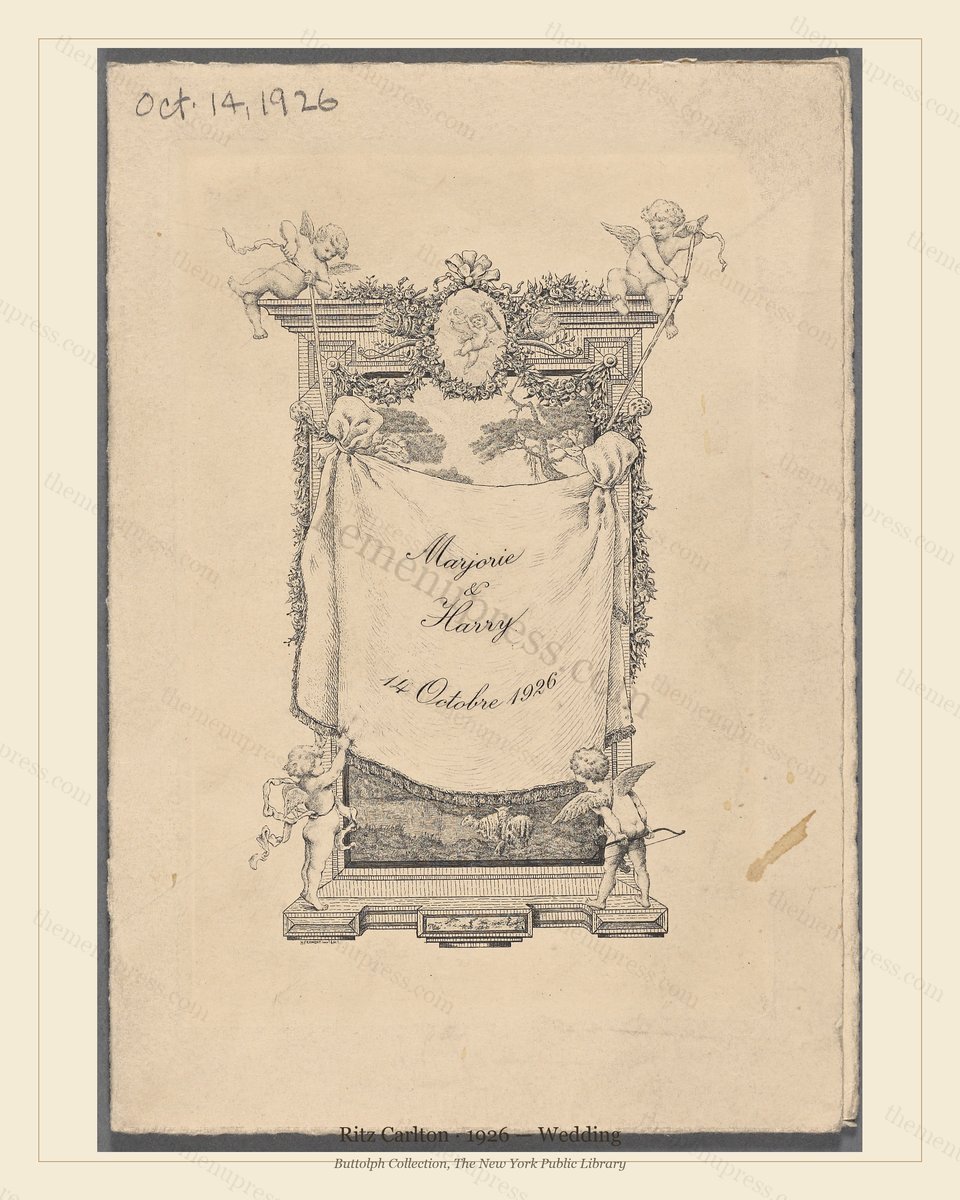 Vintage menu preview — 1926 Vintage Wedding Reception Menu — Ritz Carlton, Gilded Age Wedding Card (Com