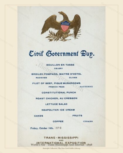 Vintage menu preview — 1898 Vintage Cafe Menu — Trans-Mississippi and Internat, International Expositio