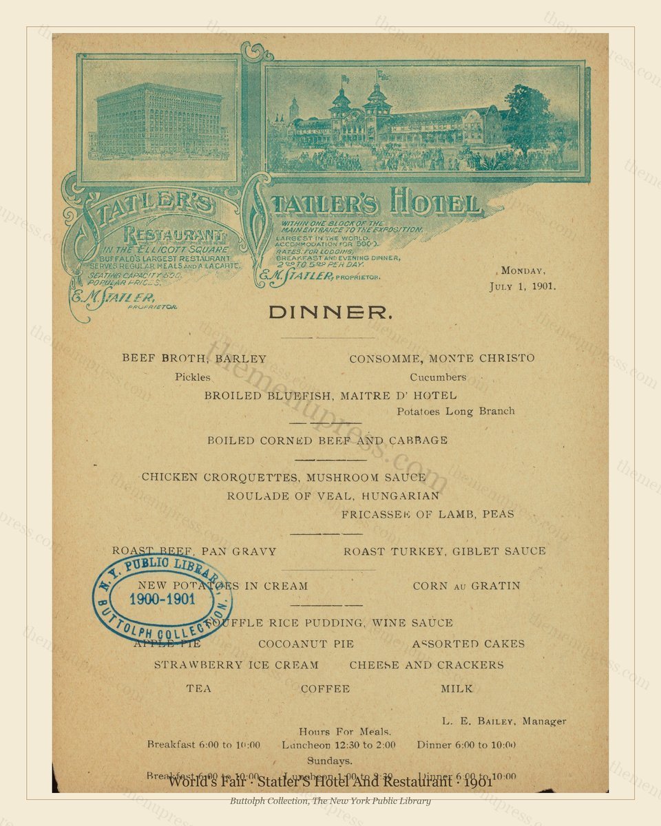 Vintage menu preview — 1901 Vintage Cafe Menu — Statler'S Hotel and Restaurant, International Expositio